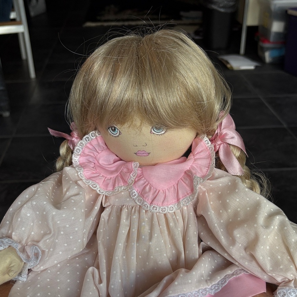 Pink and Cream Doll with Braided Hair by Pauline